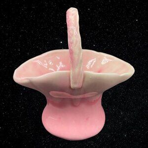 Vintage Pioneer Ceramic Of California Two Toned Pink Basket Bowl 6”T 5”W